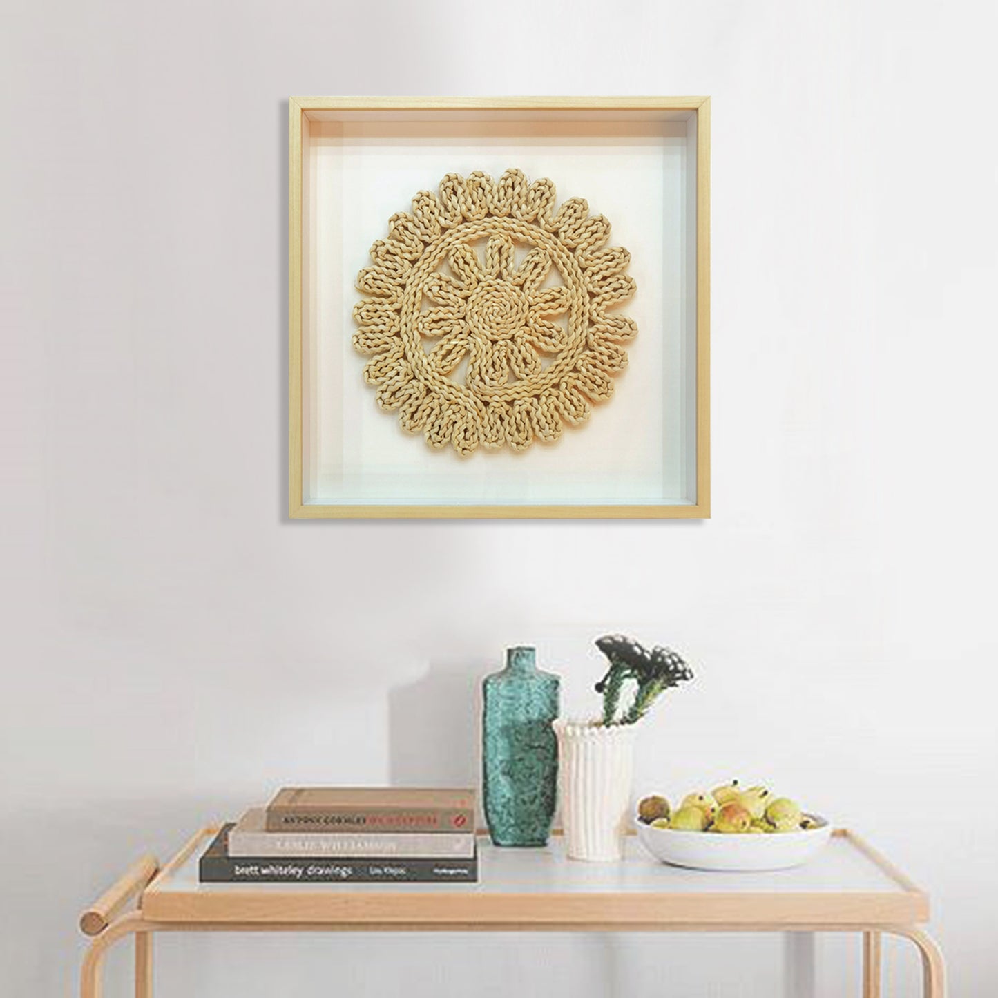 Hand-woven Corn Rope Shadow Box With Wooden Color PS Frame