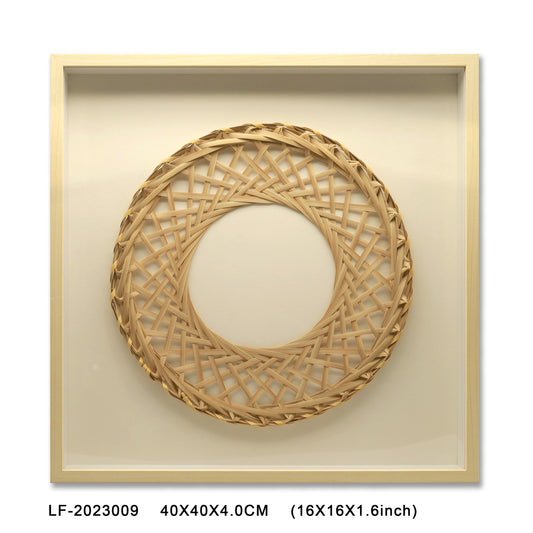 Bamboo woven artificial ring Shadow Box With Wooden PS Frame