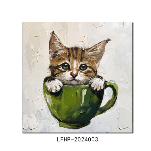 Cat& Cup Oil Painting Canvas Printing Art